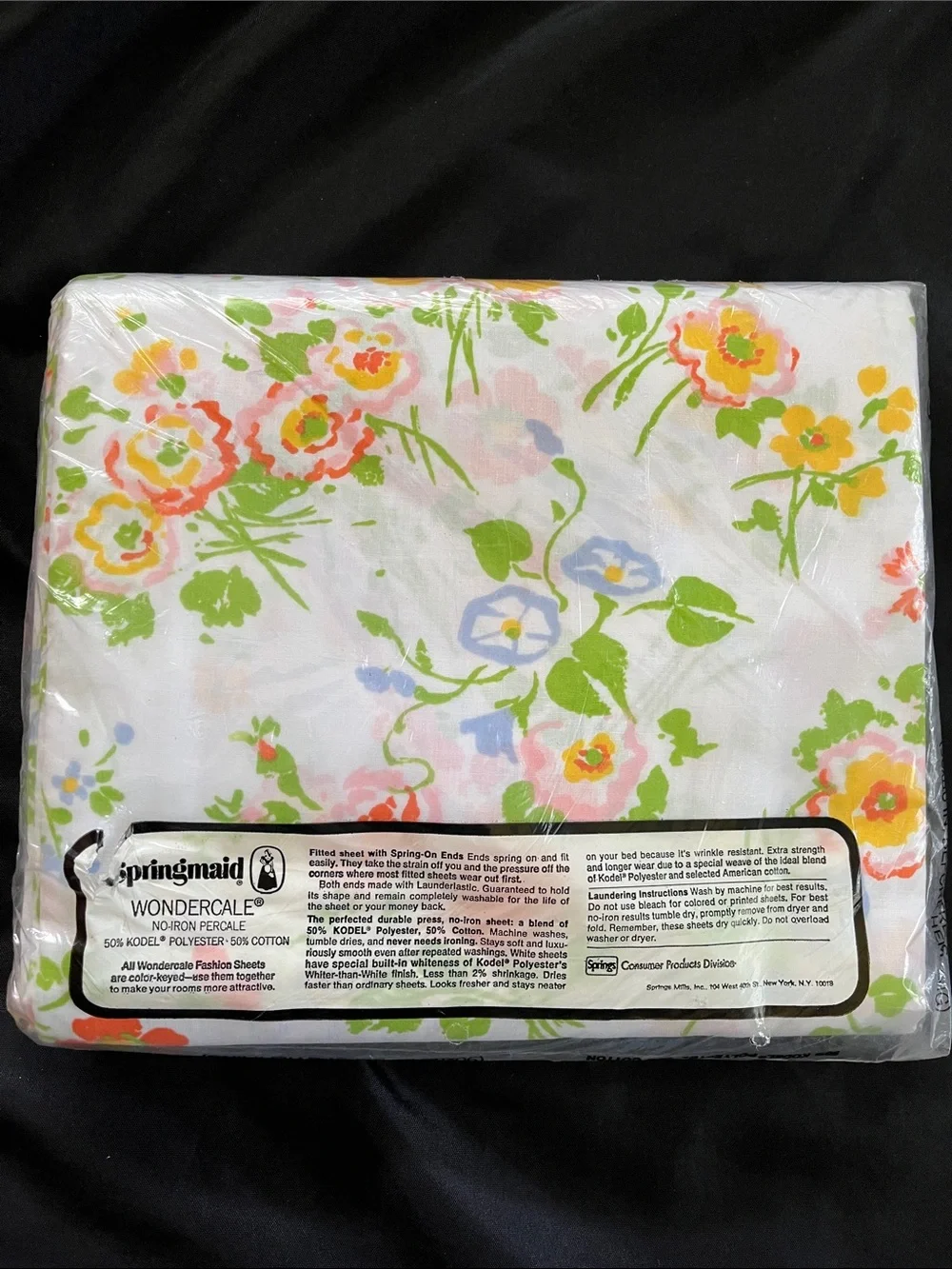 SPRINGMAID Wondercale Vtg Floral Flowers Flat QUEEN Sheet NIP Cottagecore